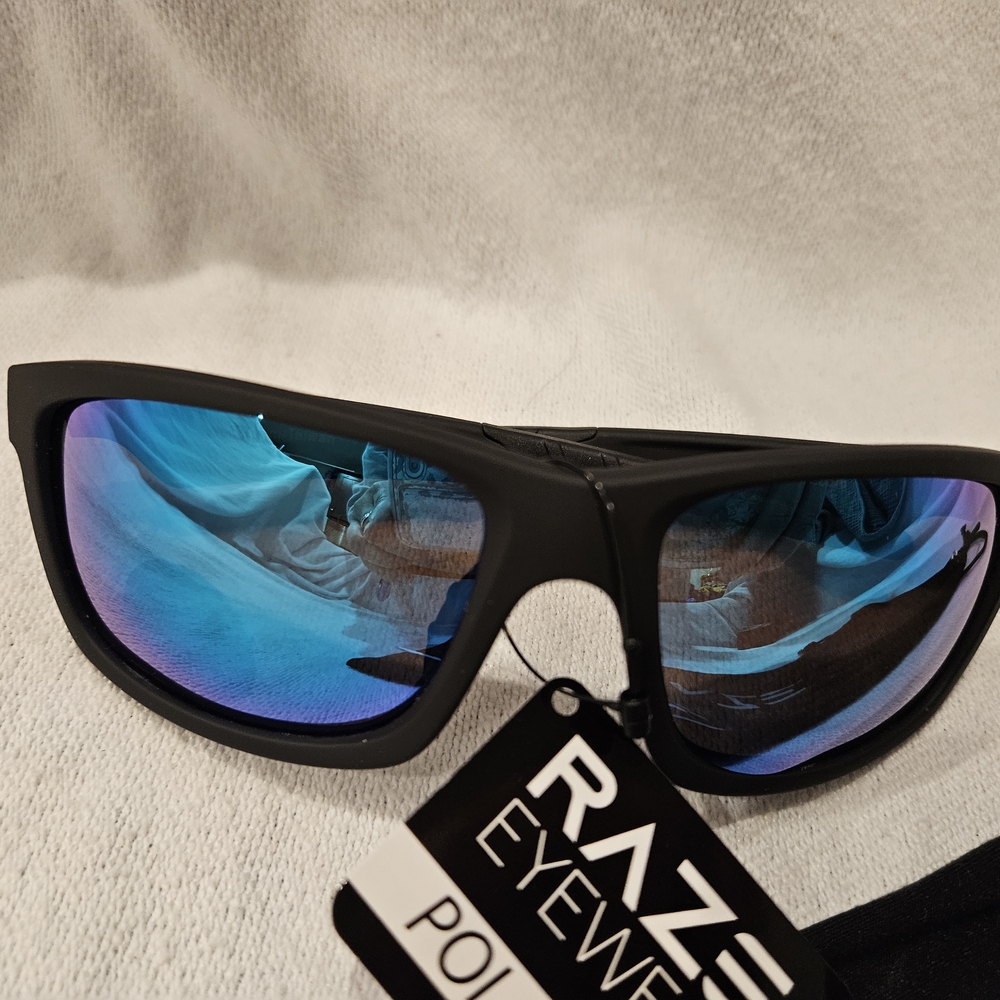 RAZE MSA Polarized Fishing Sunglasses UV400 Blue Lens Black Rectangular Full Rim - Picture 3 of 7